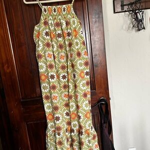 Universal Thread Floral Quilt Pattern Maxi Dress - Green, Orange, White